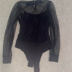 Black mock turtleneck bodysuit, AS